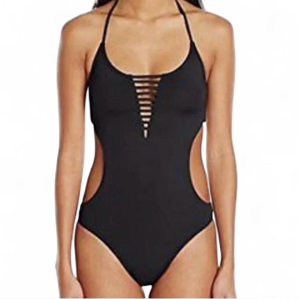 Rip Curl Love N Surf One Piece Swimsuit Black Cutout Strappy NWT Size L